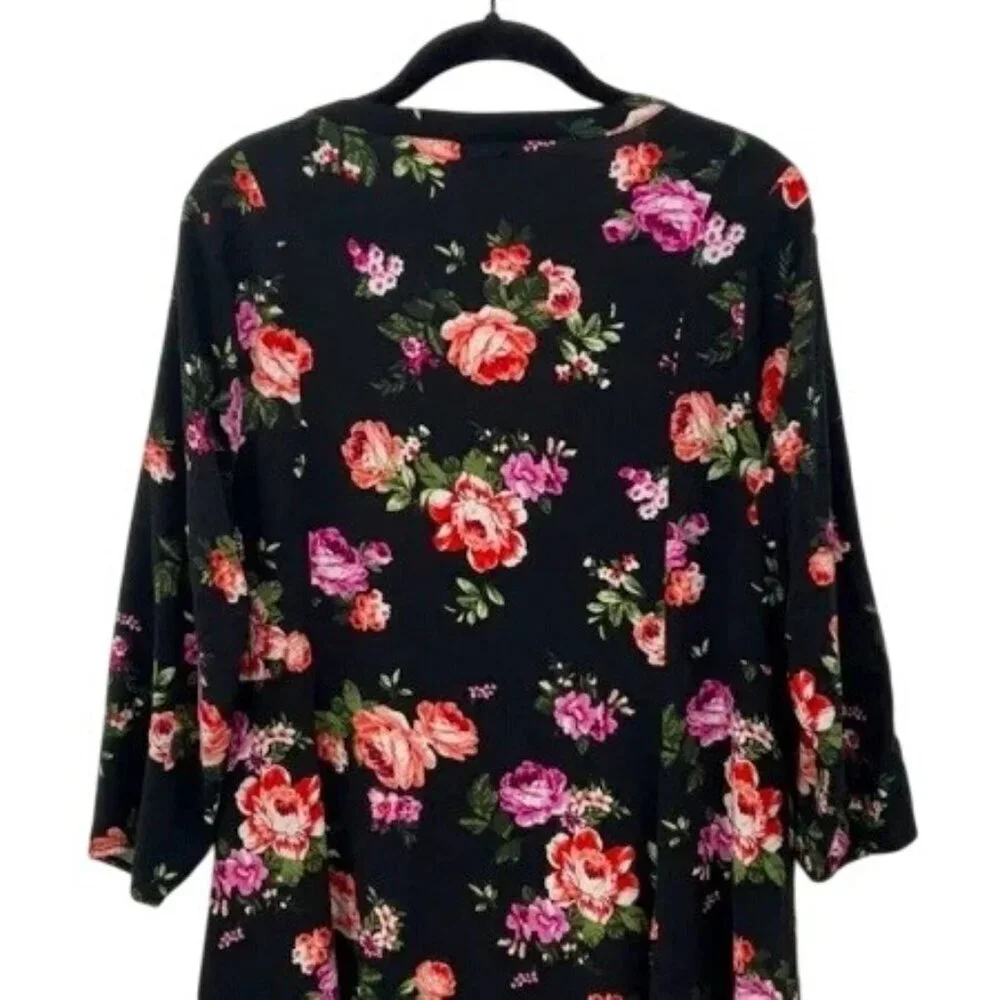 Torrid Black Floral Challis Button Down Trapeze Midi Dress - Picture 12 of 15